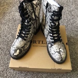 Snakeskin print combat boots